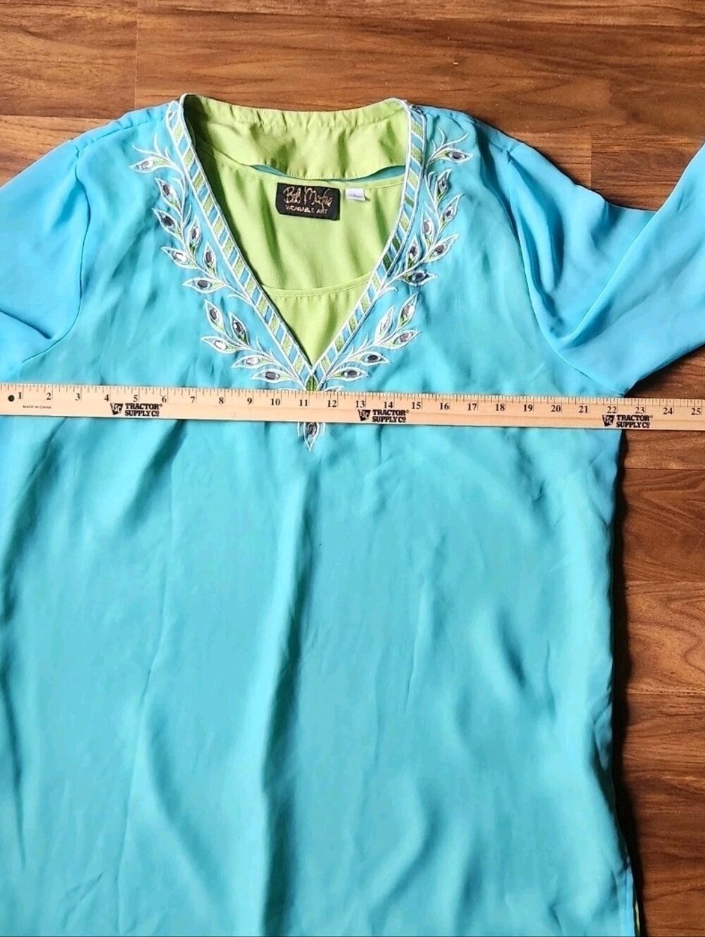 Bob Mackie Large Wearable Art 2pc Tunic Set Blue Embroidered Rhinestone - Picture 9 of 10